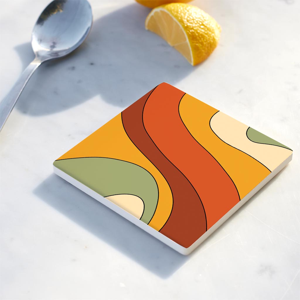 Ceramic Square Coaster-Retro Rainbow Pattern 3 -4