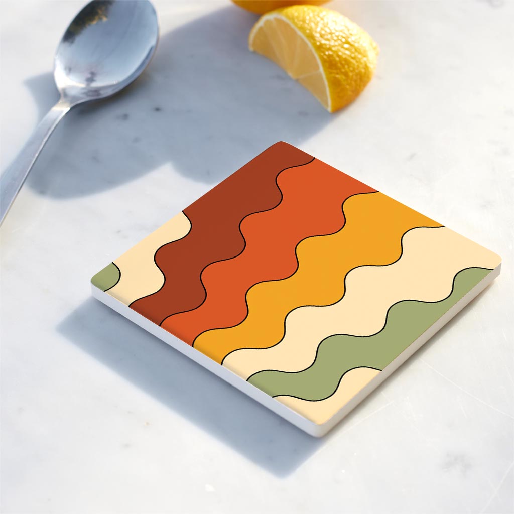 Ceramic Square Coaster-Retro Rainbow Pattern 4 -4