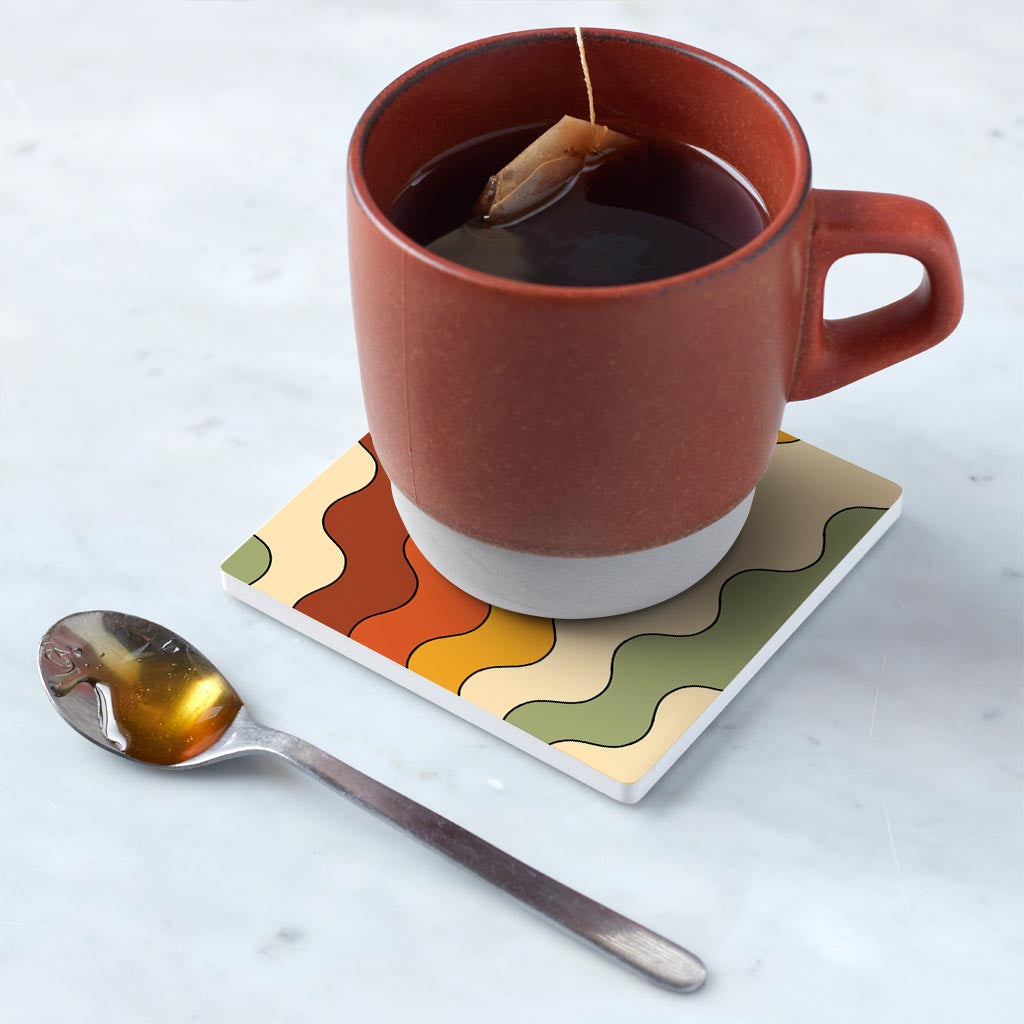 Ceramic Square Coaster-Retro Rainbow Pattern 4 -5