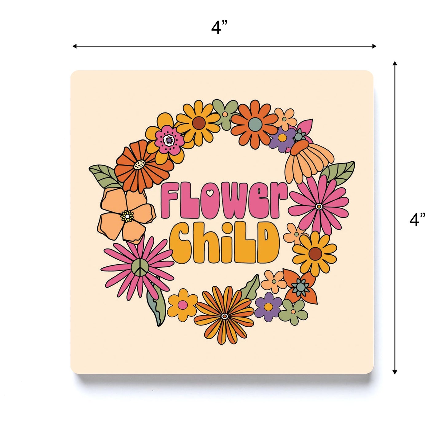 Ceramic Square Coaster-Bright Retro Flower Child -3