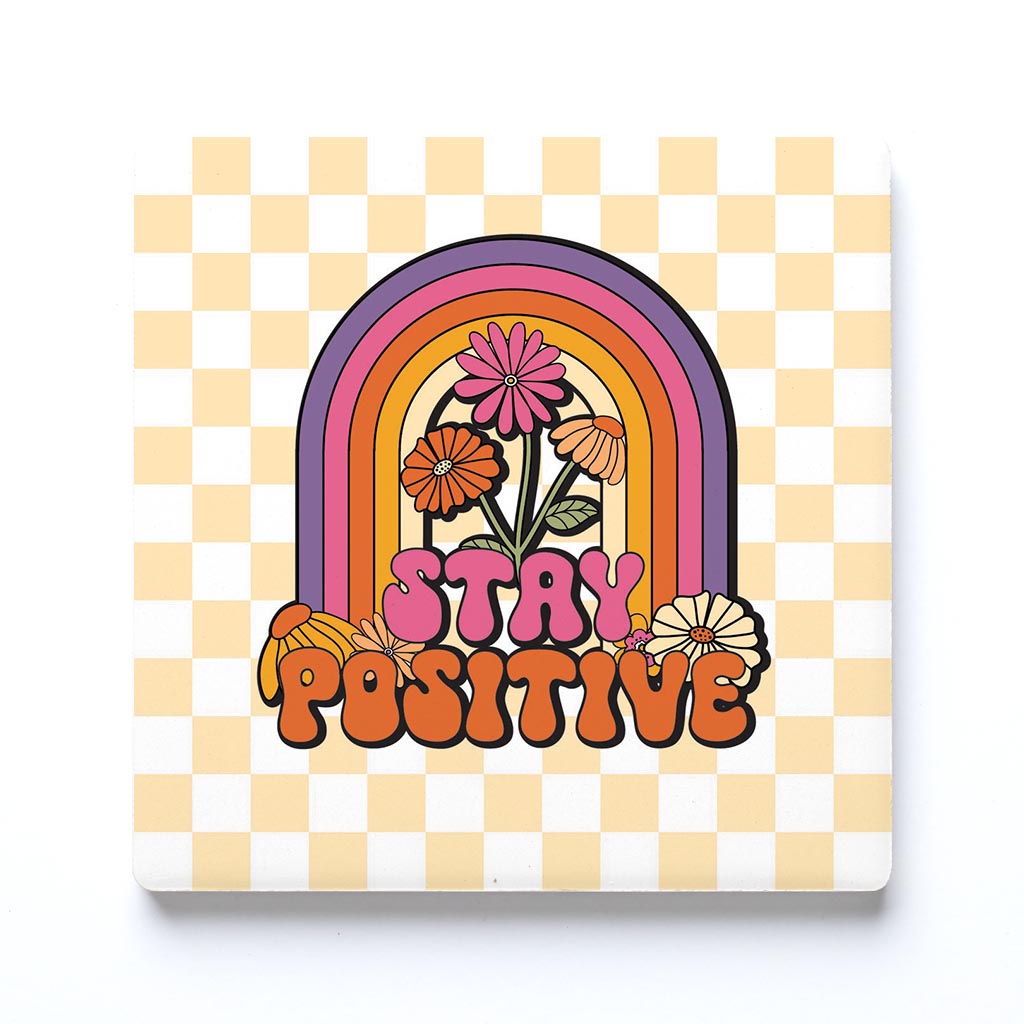 Ceramic Square Coaster-Bright Retro Stay Positive -0