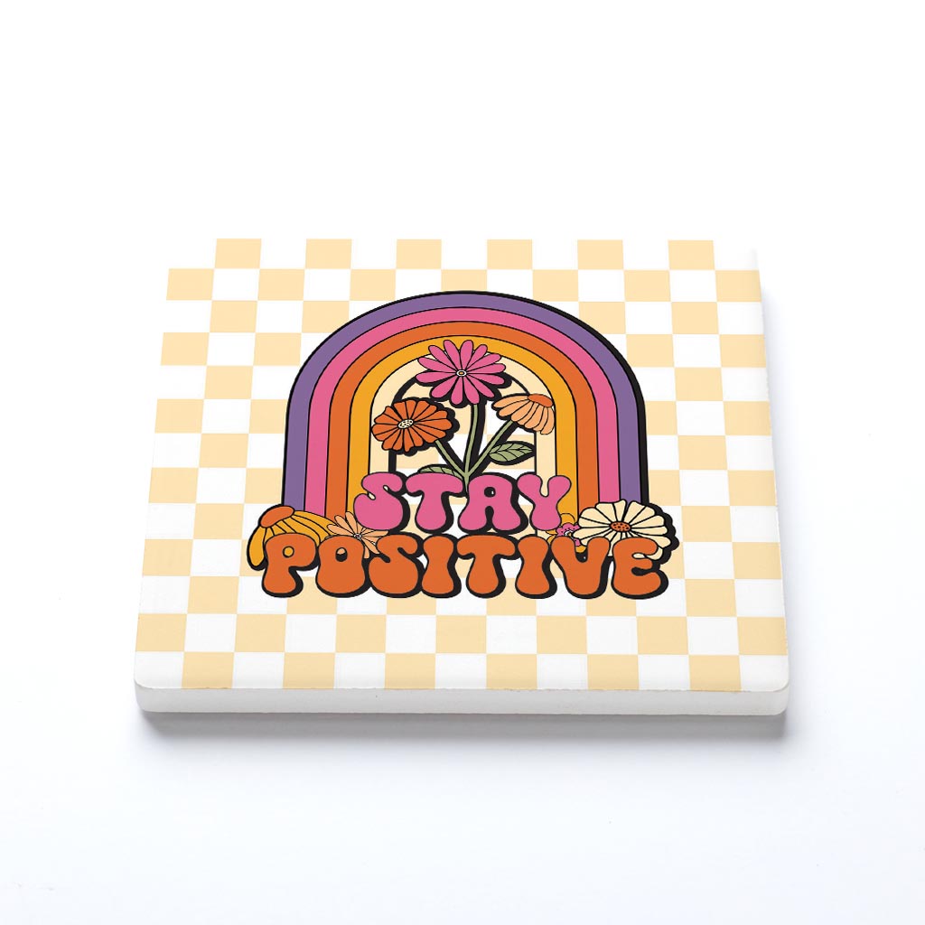 Ceramic Square Coaster-Bright Retro Stay Positive -1