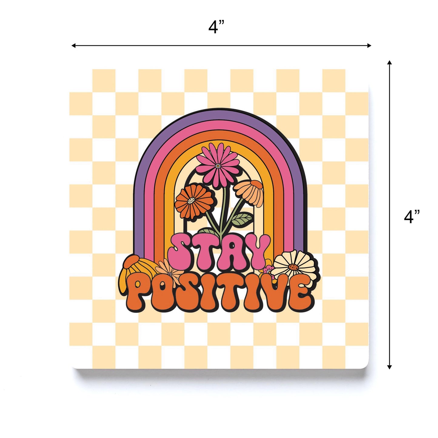 Ceramic Square Coaster-Bright Retro Stay Positive -3