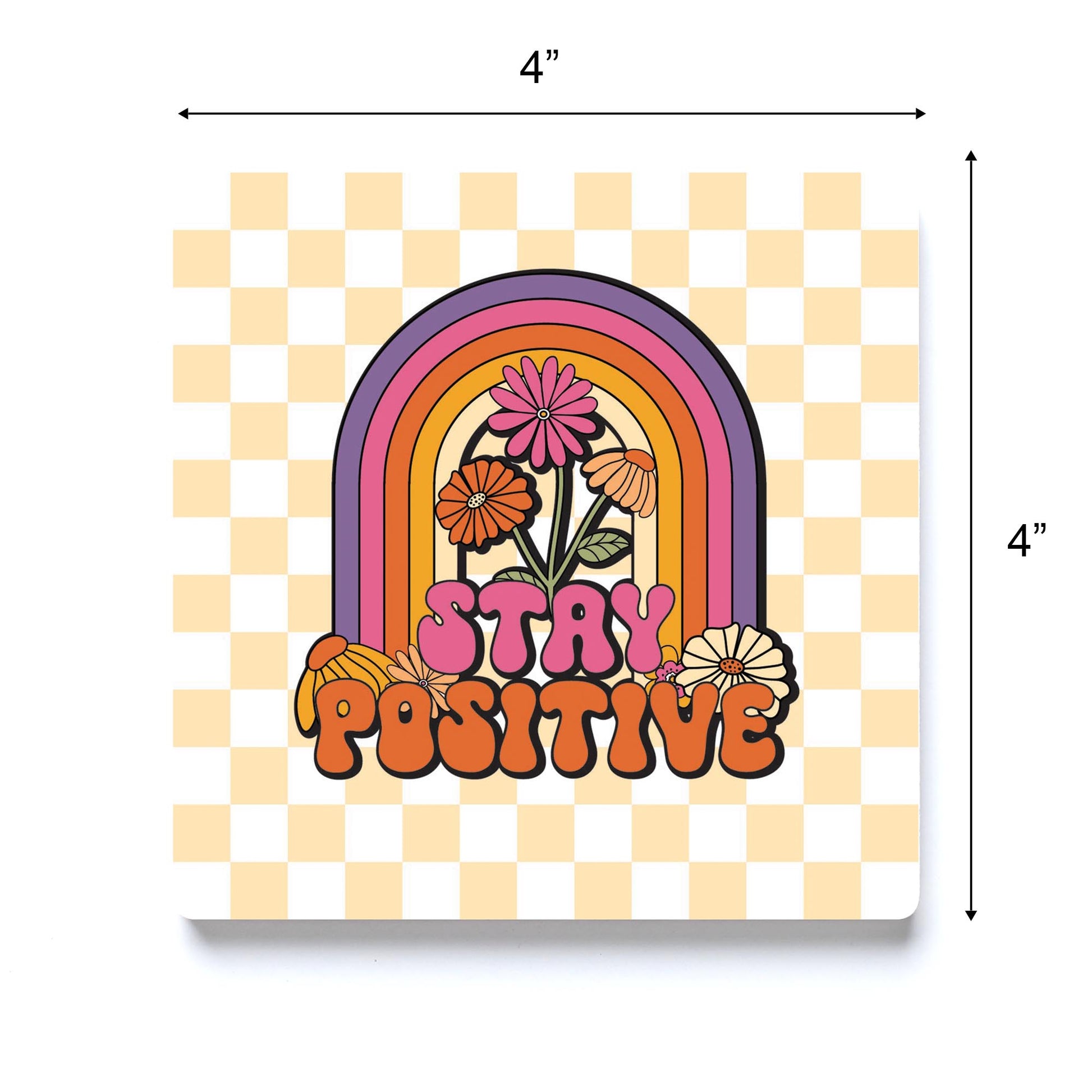 Ceramic Square Coaster-Bright Retro Stay Positive -3