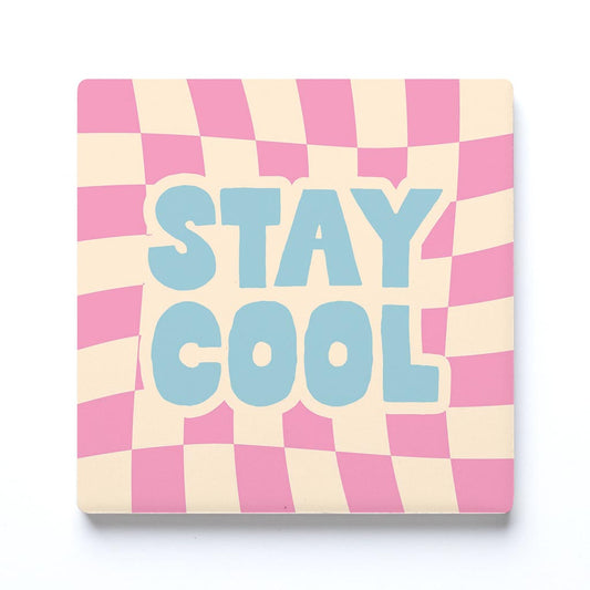 Ceramic Square Coaster-Bright Retro Stay Cool -0