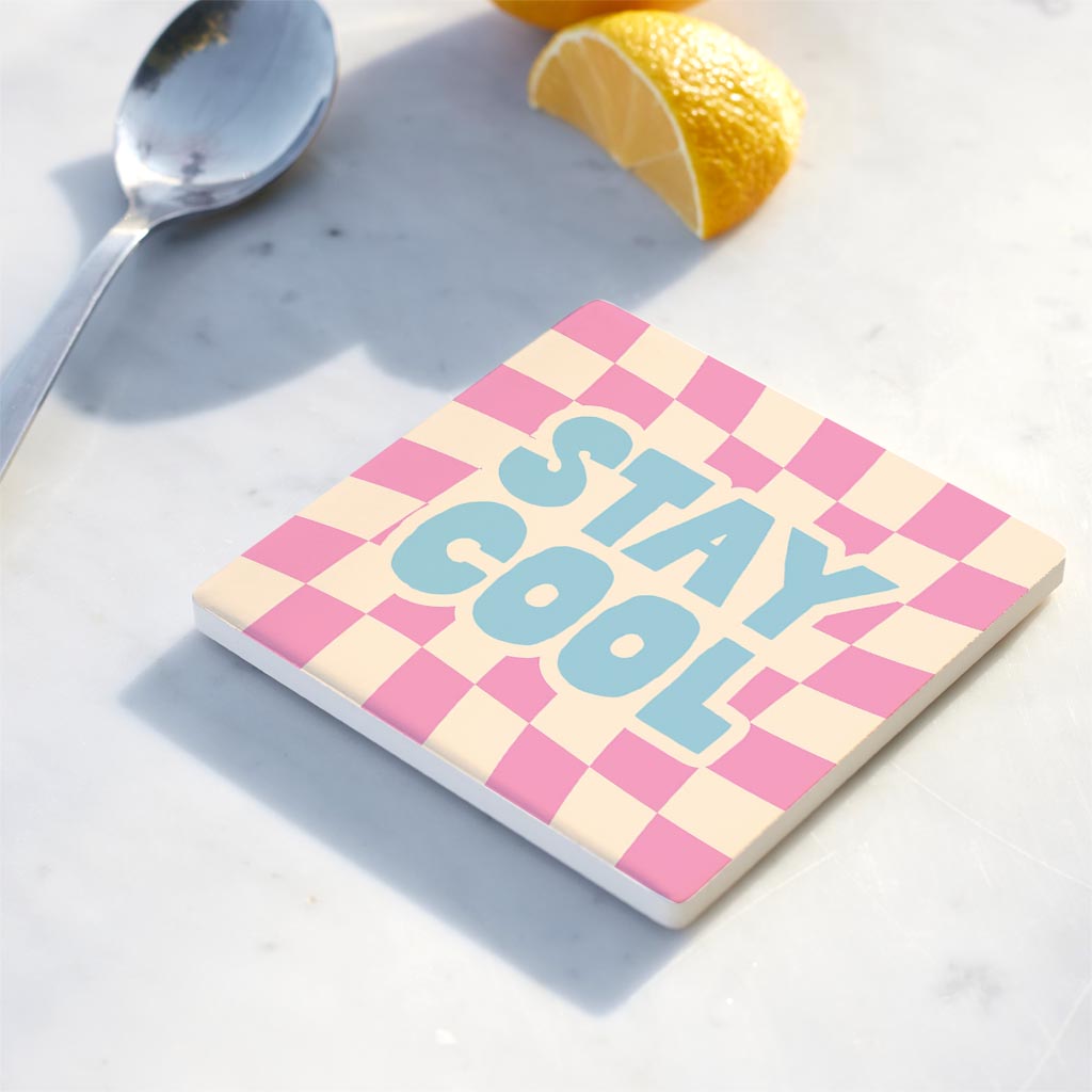 Ceramic Square Coaster-Bright Retro Stay Cool -4