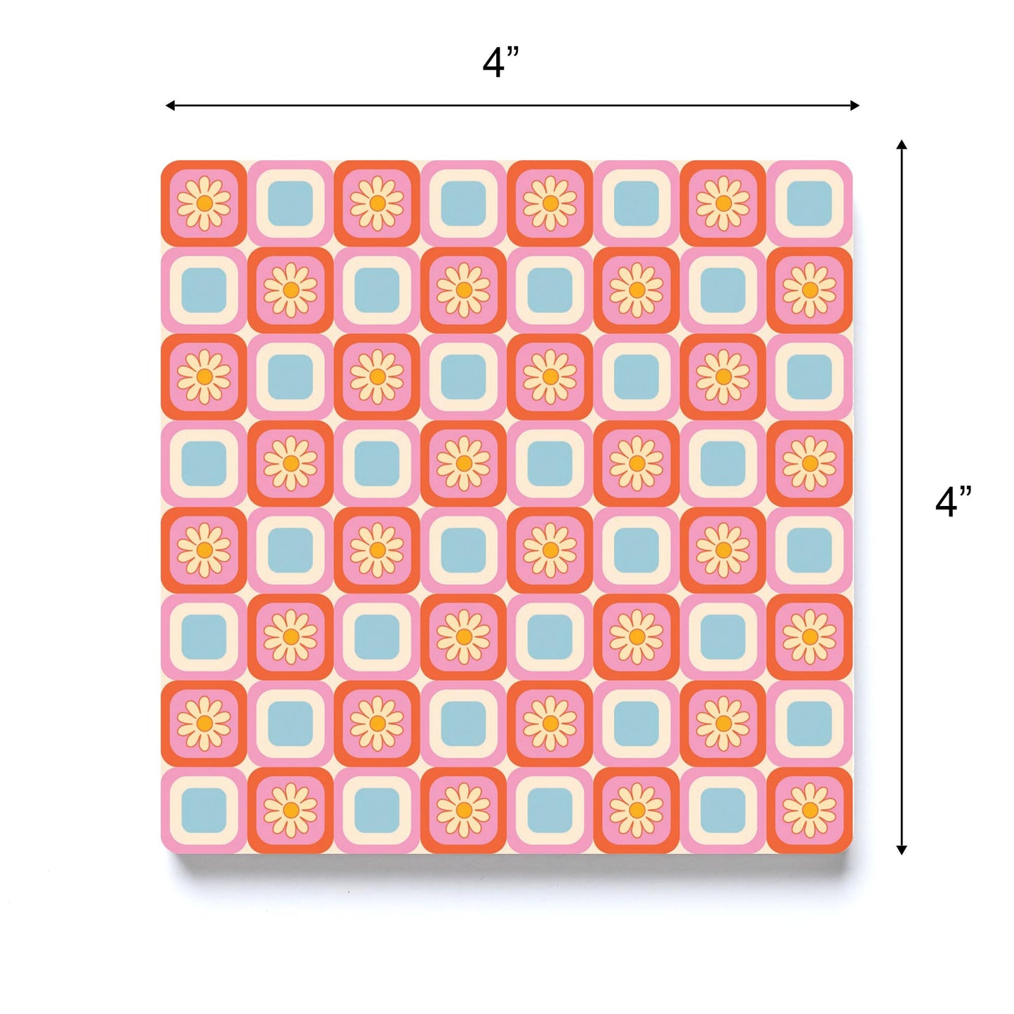 Ceramic Square Coaster-Bright Retro Floral Checker -3