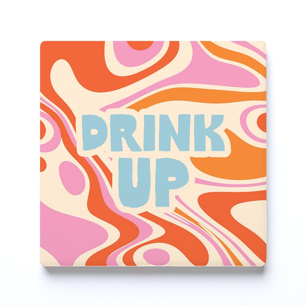 Ceramic Square Coaster-Bright Retro Drink Up -0