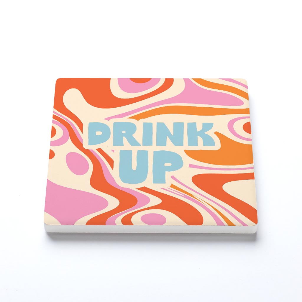 Ceramic Square Coaster-Bright Retro Drink Up -1