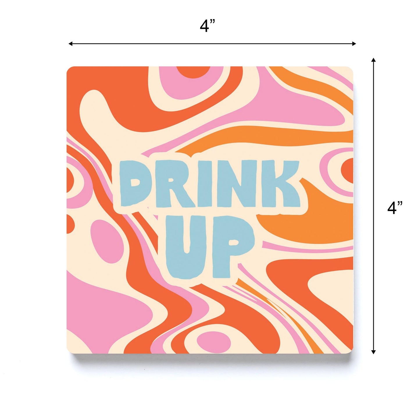 Ceramic Square Coaster-Bright Retro Drink Up -3