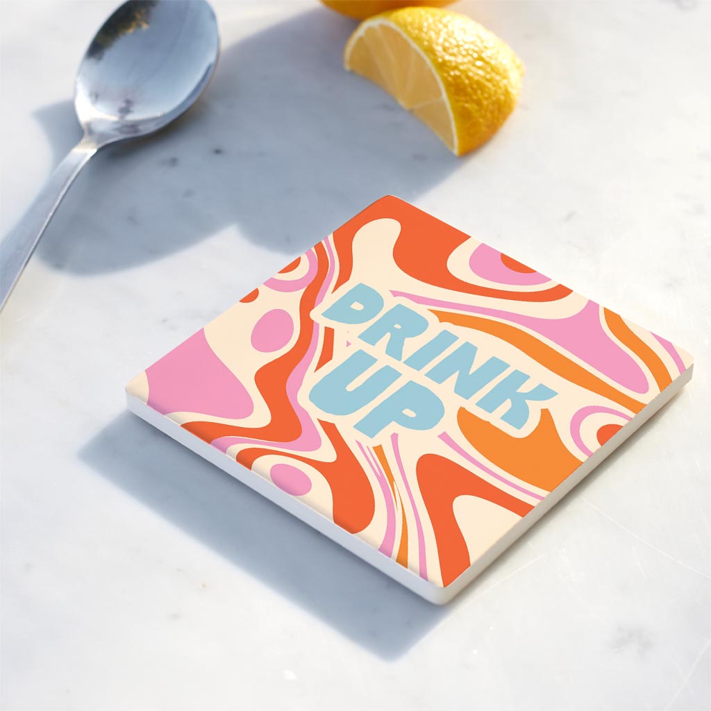 Ceramic Square Coaster-Bright Retro Drink Up -4