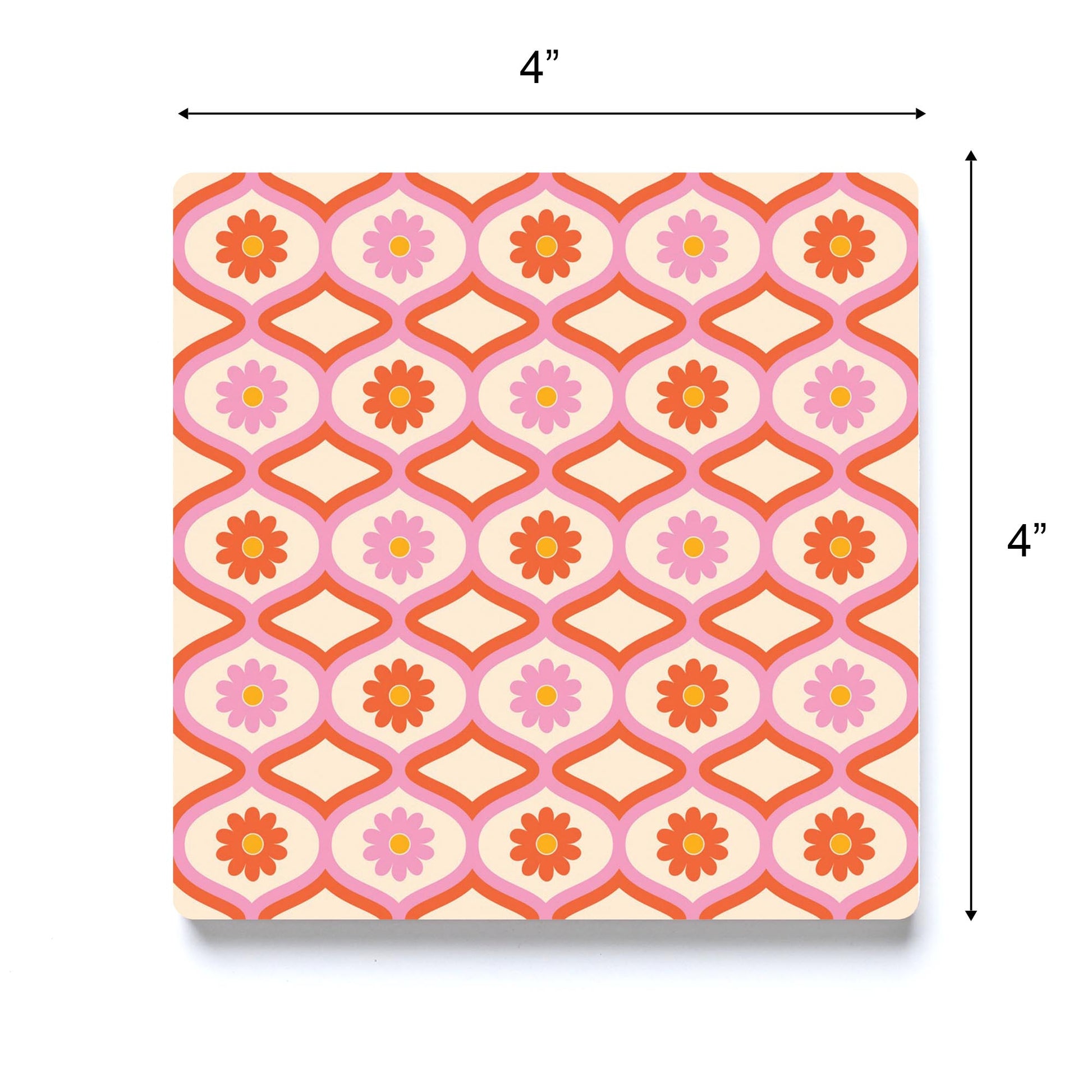 Ceramic Square Coaster-Bright Retro Groovy Flower Pattern -3