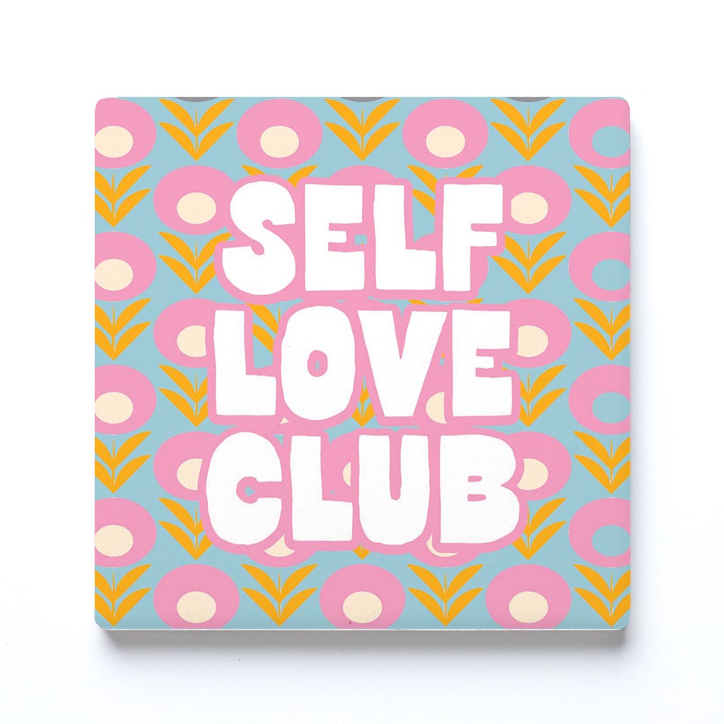 Ceramic Square Coaster-Bright Retro Self Love Club -0