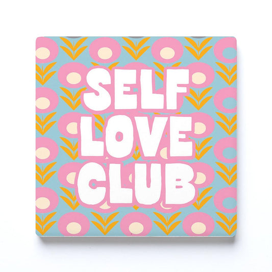 Ceramic Square Coaster-Bright Retro Self Love Club -0