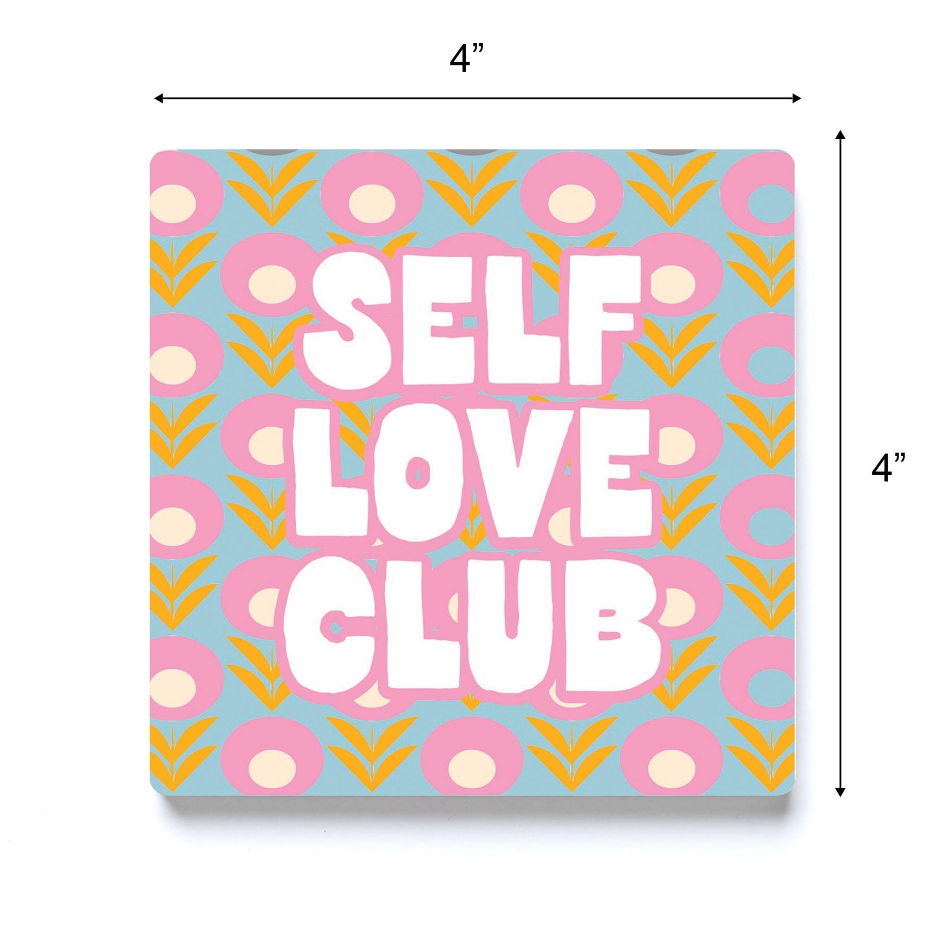 Ceramic Square Coaster-Bright Retro Self Love Club -3