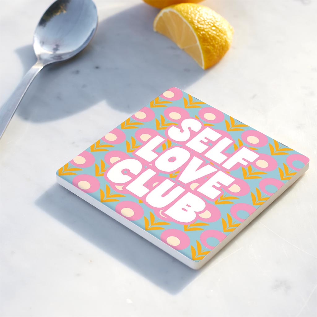 Ceramic Square Coaster-Bright Retro Self Love Club -4