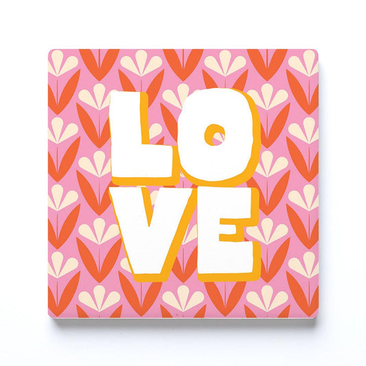 Ceramic Square Coaster-Bright Retro Love -0