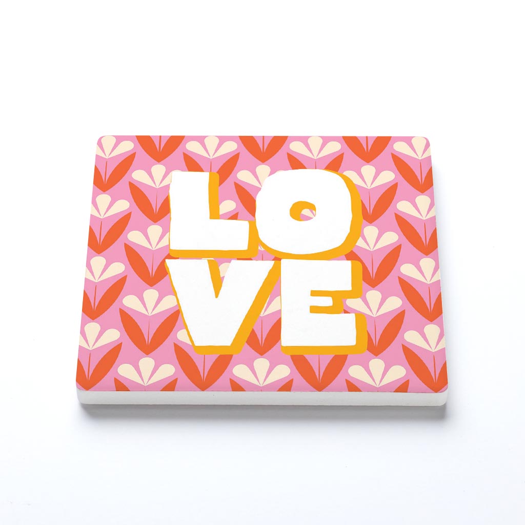 Ceramic Square Coaster-Bright Retro Love -1