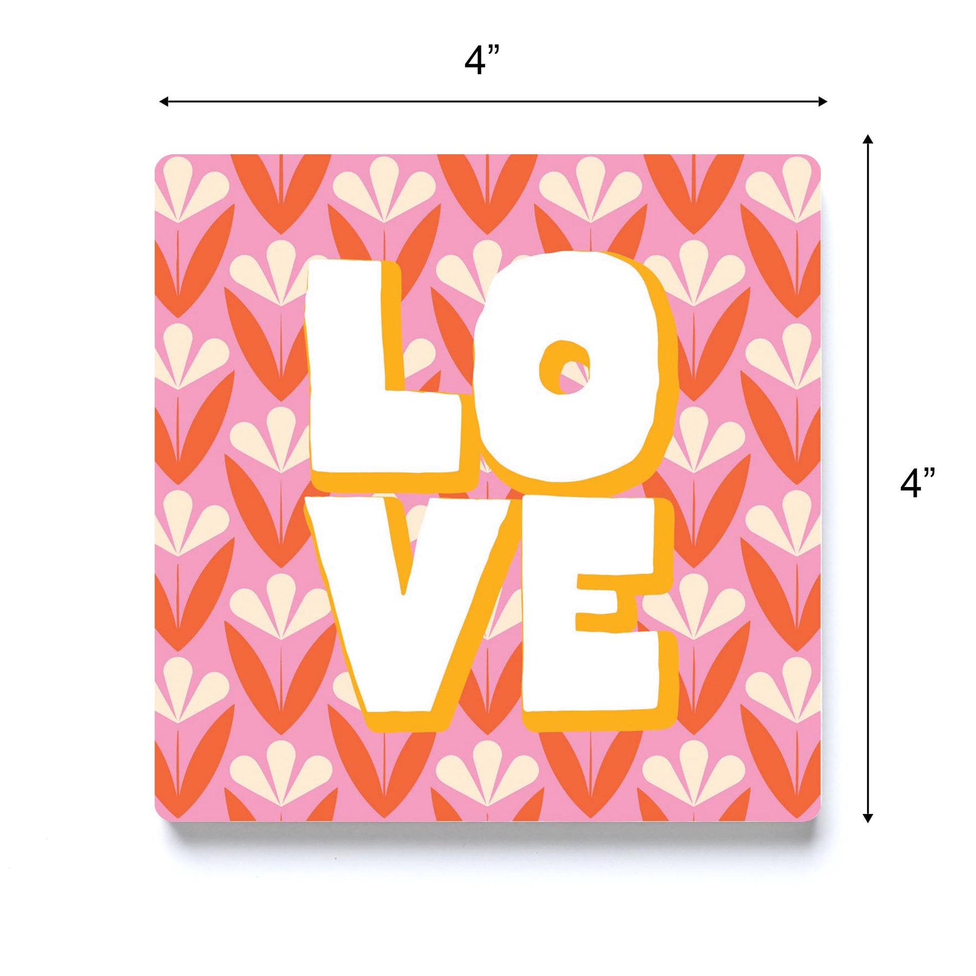 Ceramic Square Coaster-Bright Retro Love -3