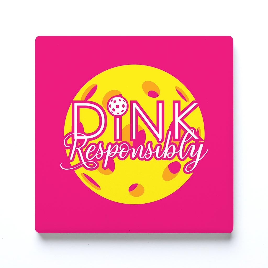 Ceramic Square Coaster-Dink Responsibly Pink -0