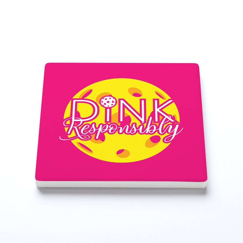 Ceramic Square Coaster-Dink Responsibly Pink -1