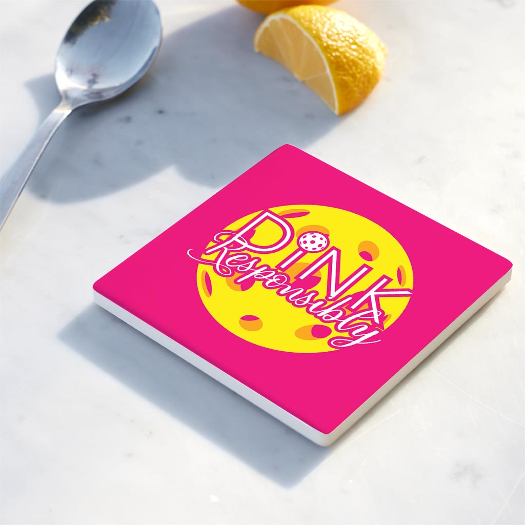 Ceramic Square Coaster-Dink Responsibly Pink -4