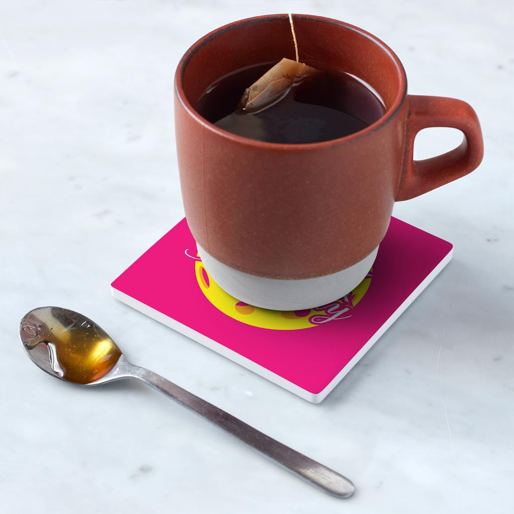 Ceramic Square Coaster-Dink Responsibly Pink -5