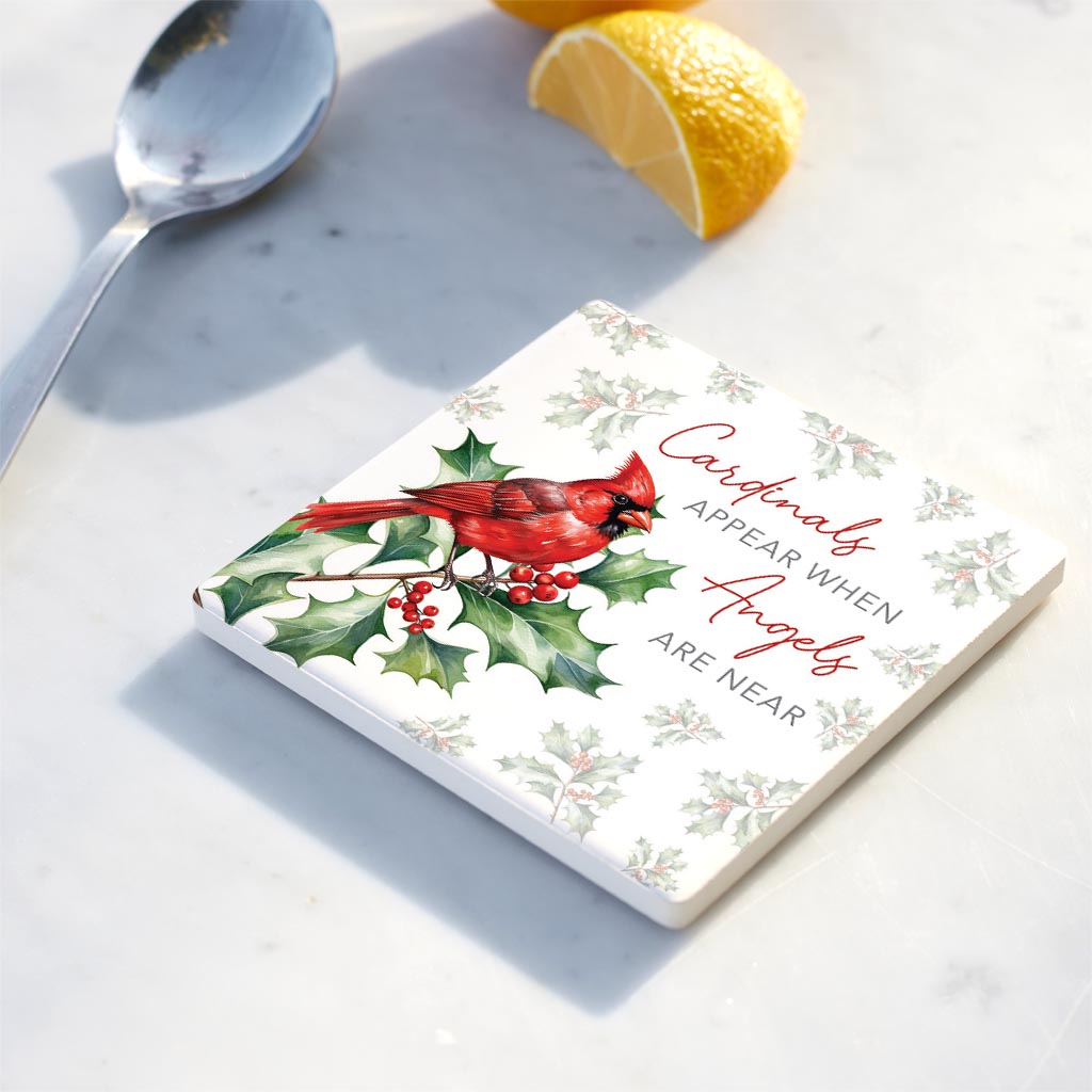 Ceramic Square Coaster-Cardinal Christmas Angels Are Near -4