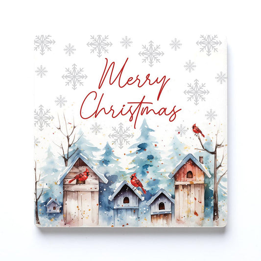 Ceramic Square Coaster-Cardinal Christmas Merry Christmas -0