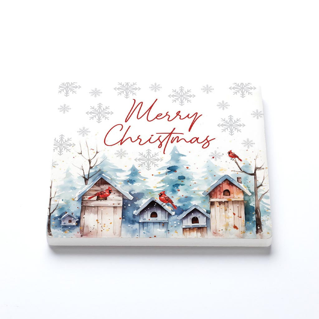 Ceramic Square Coaster-Cardinal Christmas Merry Christmas -1