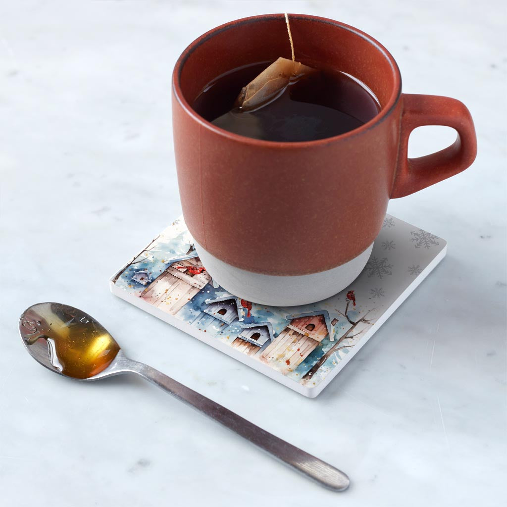 Ceramic Square Coaster-Cardinal Christmas Merry Christmas -5