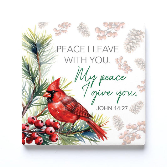 Ceramic Square Coaster-Cardinal Christmas Peace I Give You -0