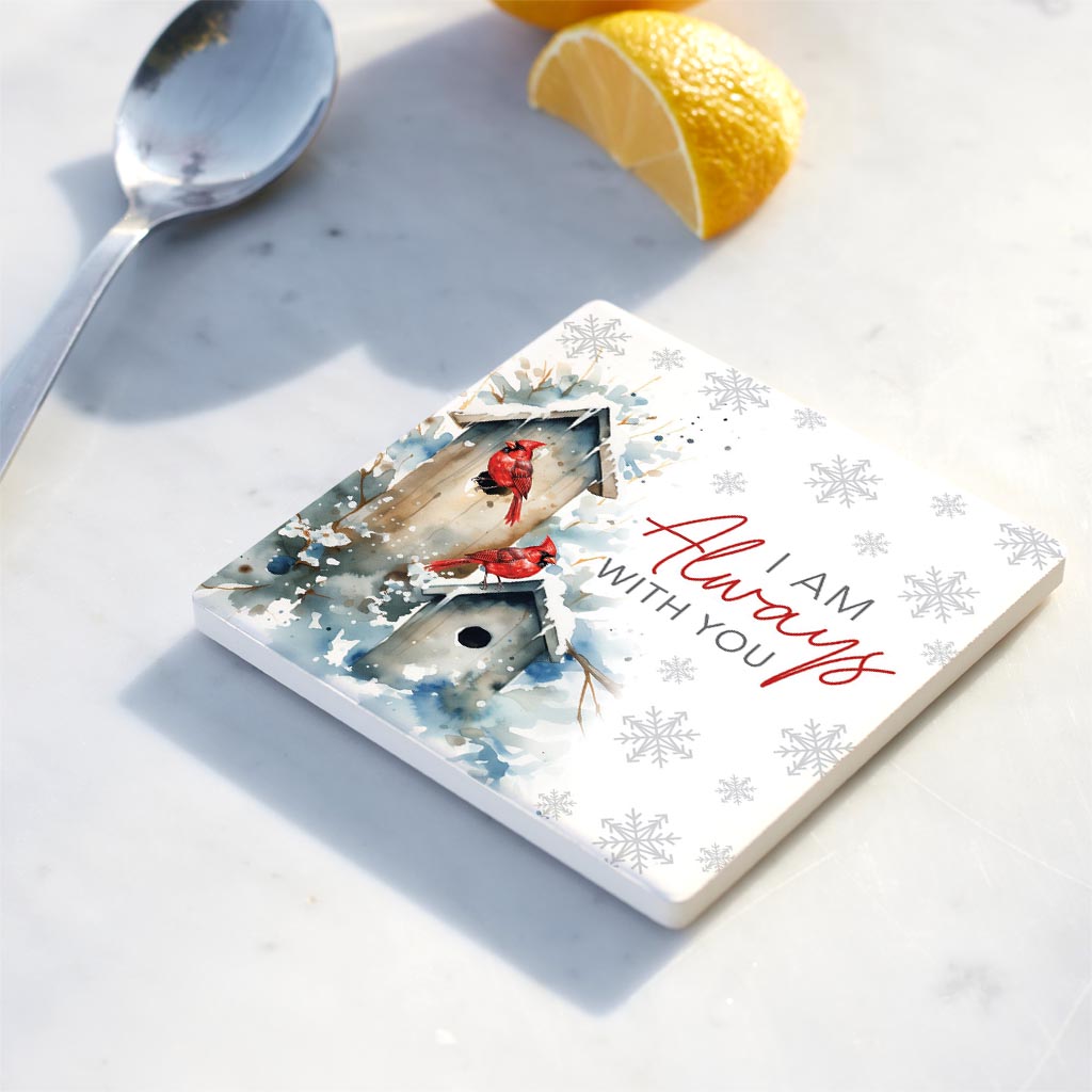 Ceramic Square Coaster-Cardinal Christmas Always With You -4
