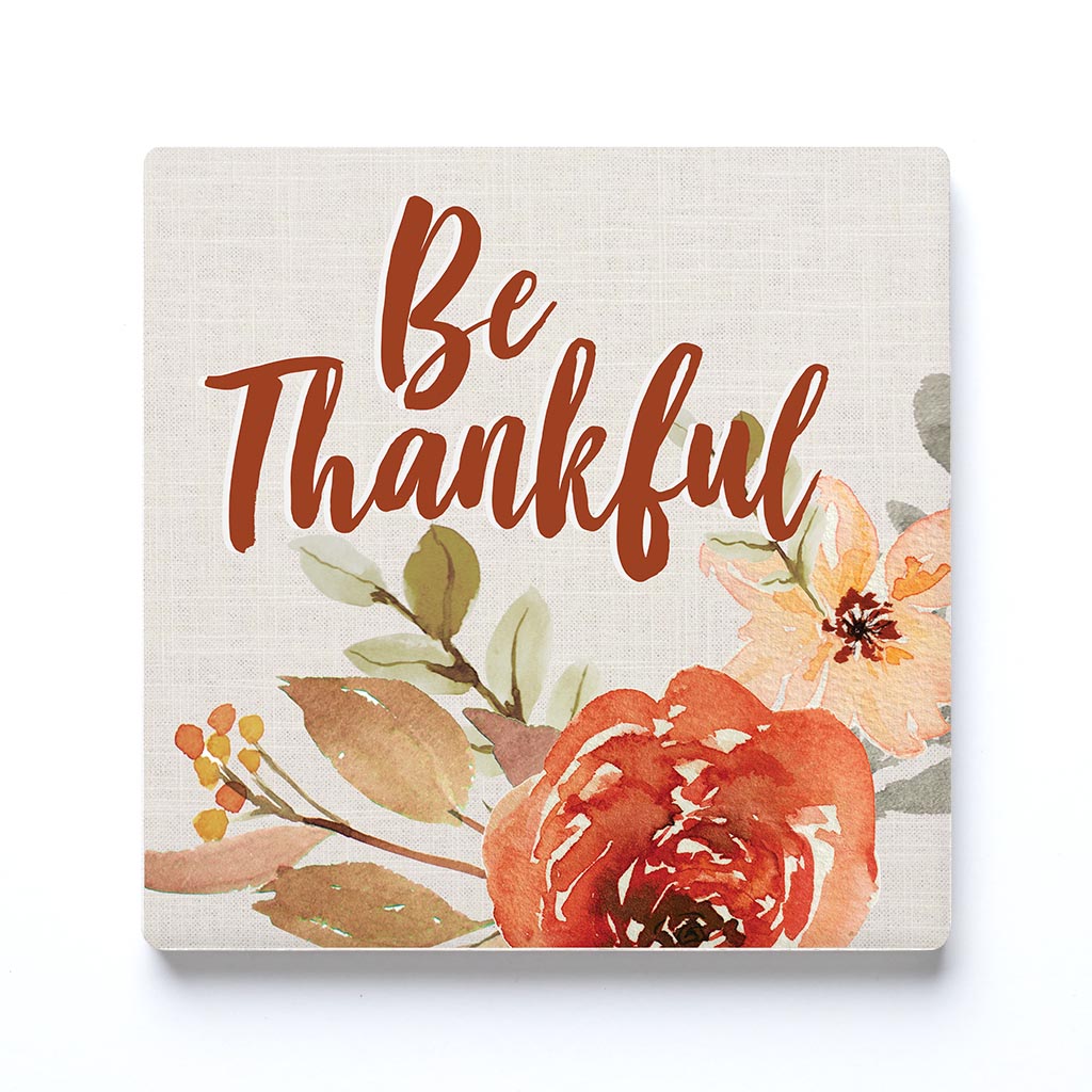 Ceramic Square Coaster-Be Thankful Fall Florals