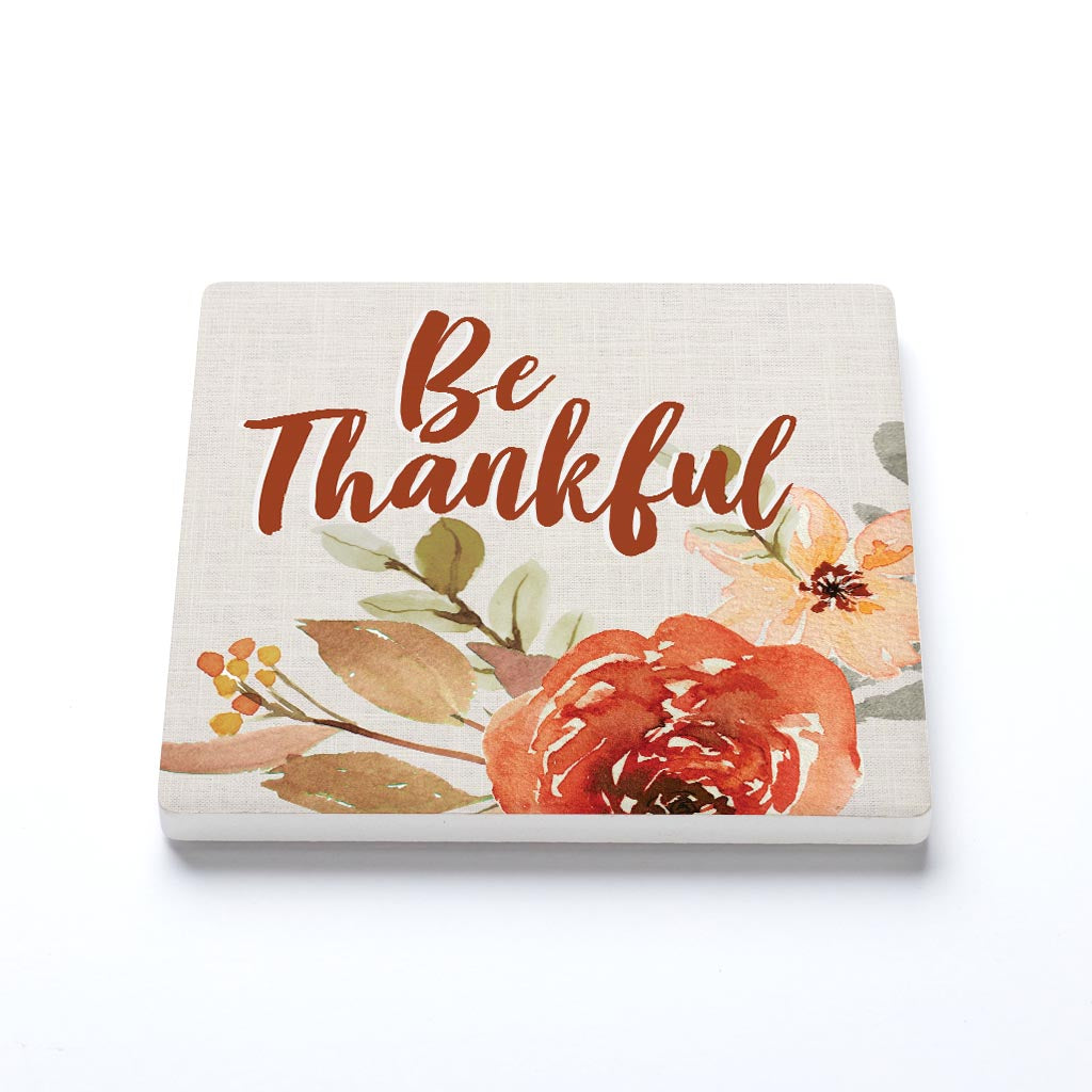 Ceramic Square Coaster-Be Thankful Fall Florals