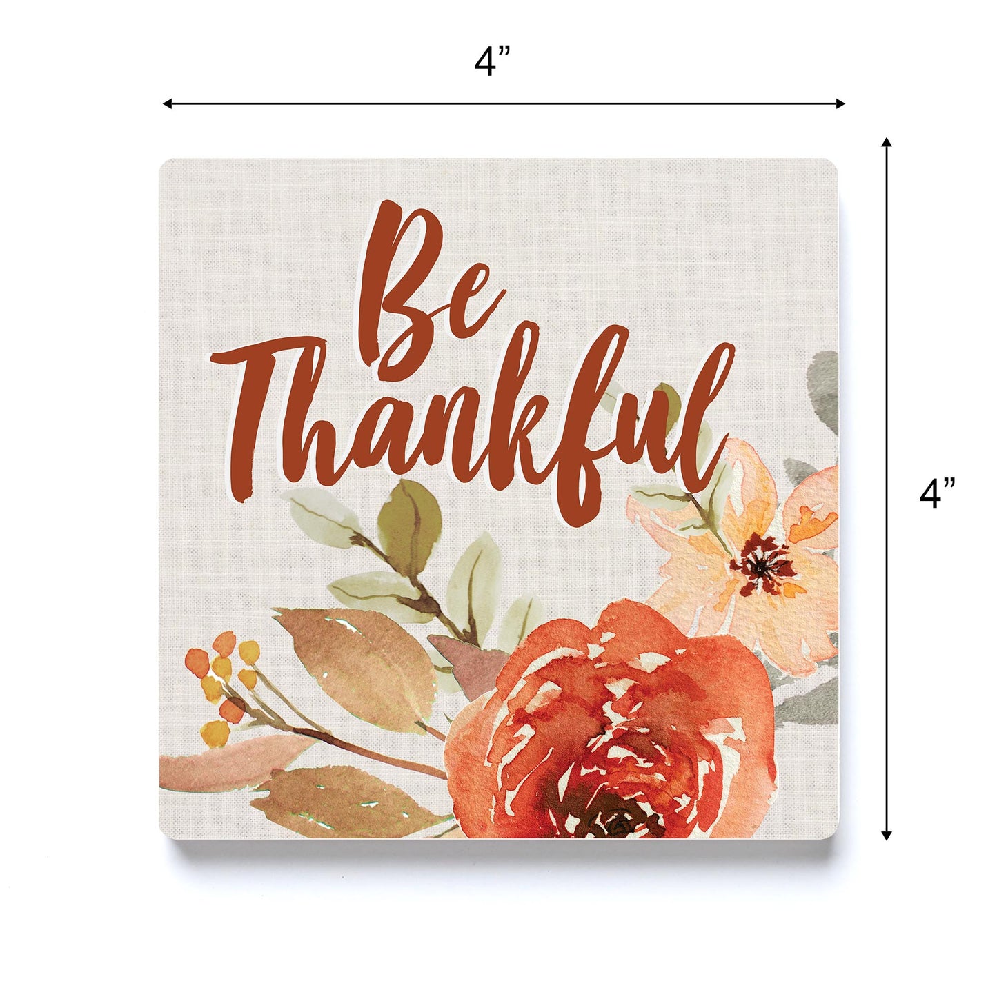 Ceramic Square Coaster-Be Thankful Fall Florals