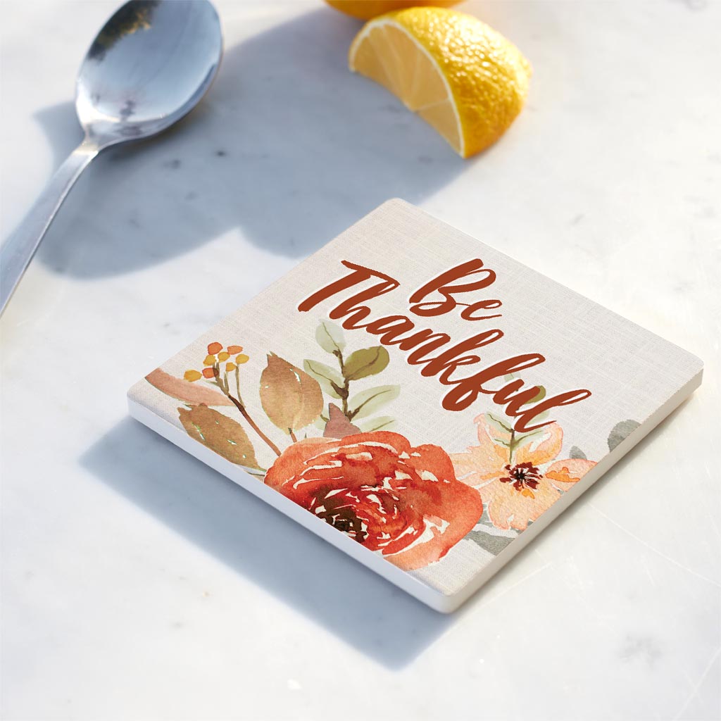 Ceramic Square Coaster-Be Thankful Fall Florals