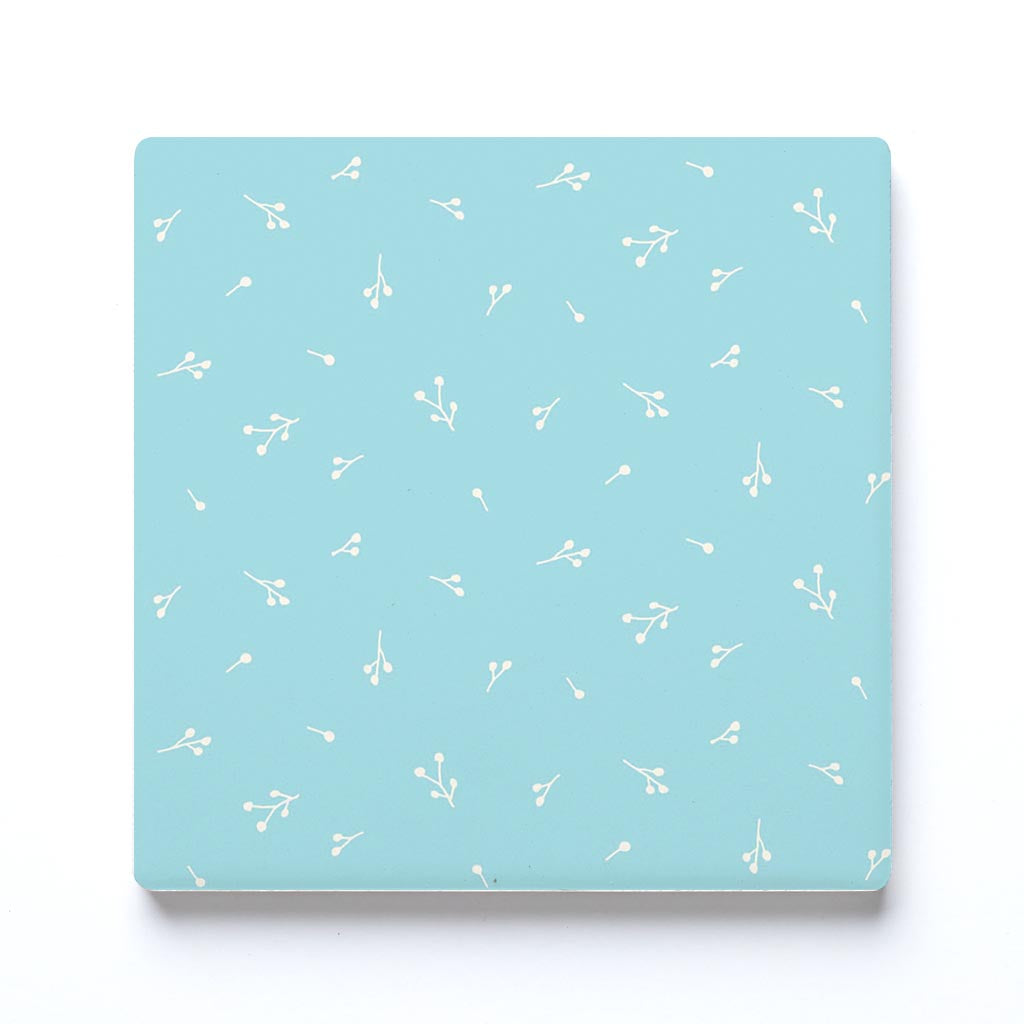 Ceramic Square Coaster-Bright Whimsical Blue Pattern -0