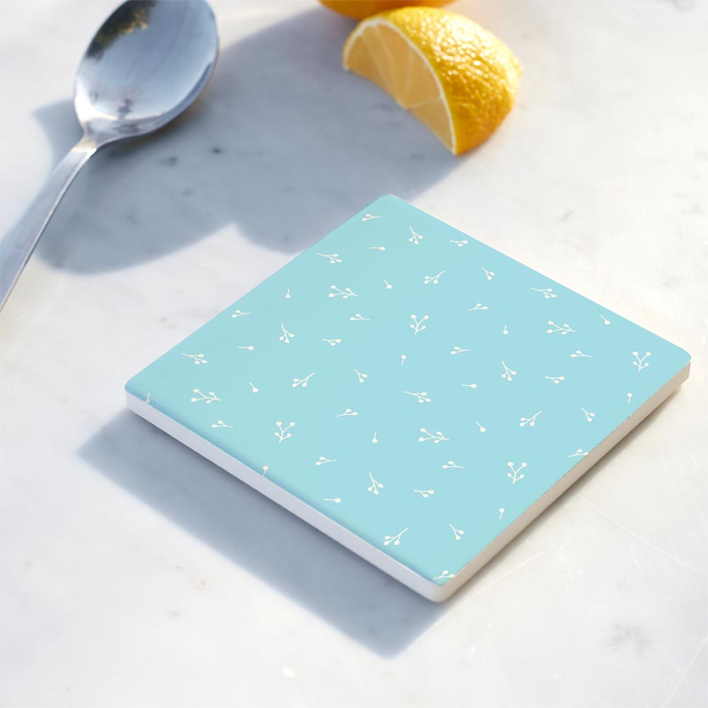Ceramic Square Coaster-Bright Whimsical Blue Pattern -4