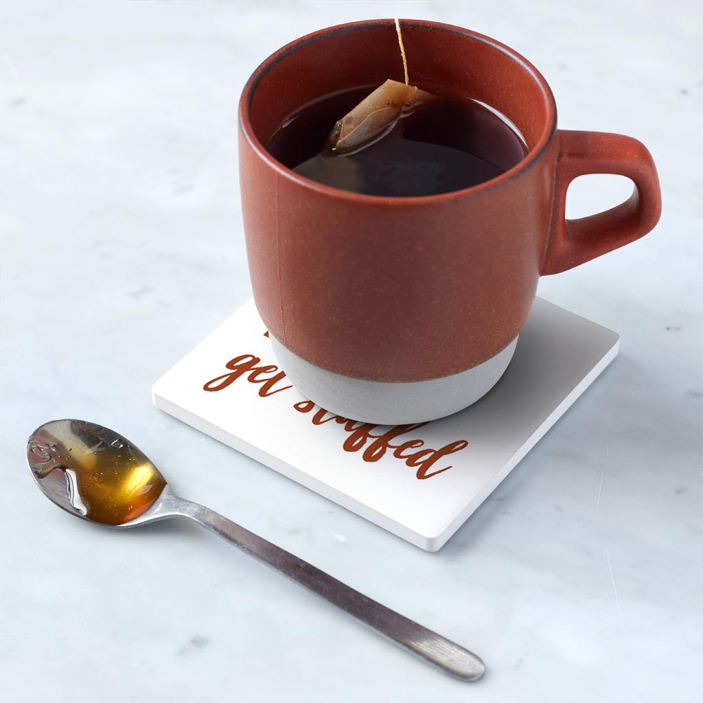 Ceramic Square Coaster-Eat Drink Get Stuffed Canvas