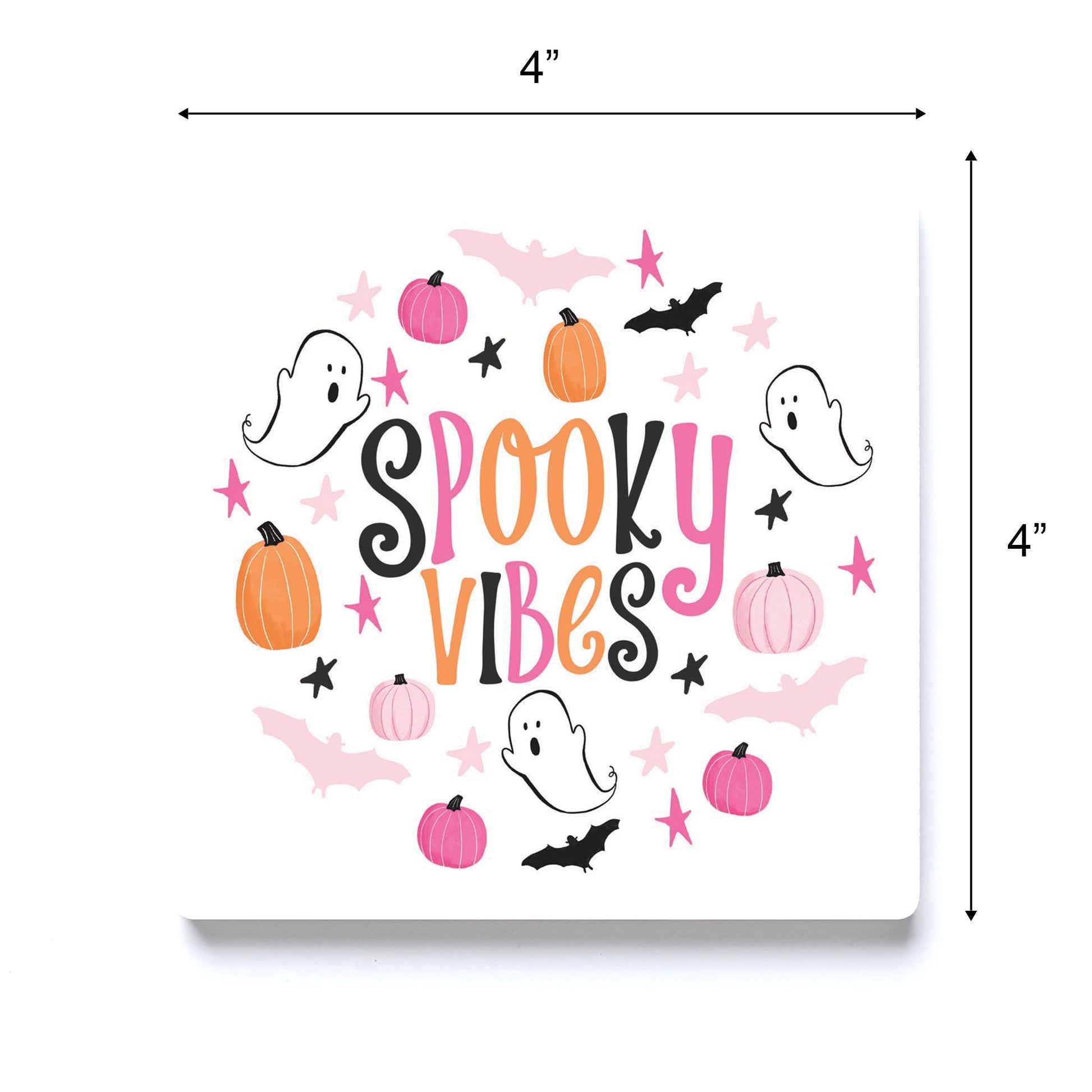 Ceramic Square Coaster-Happy Ghost Spooky Vibes -3