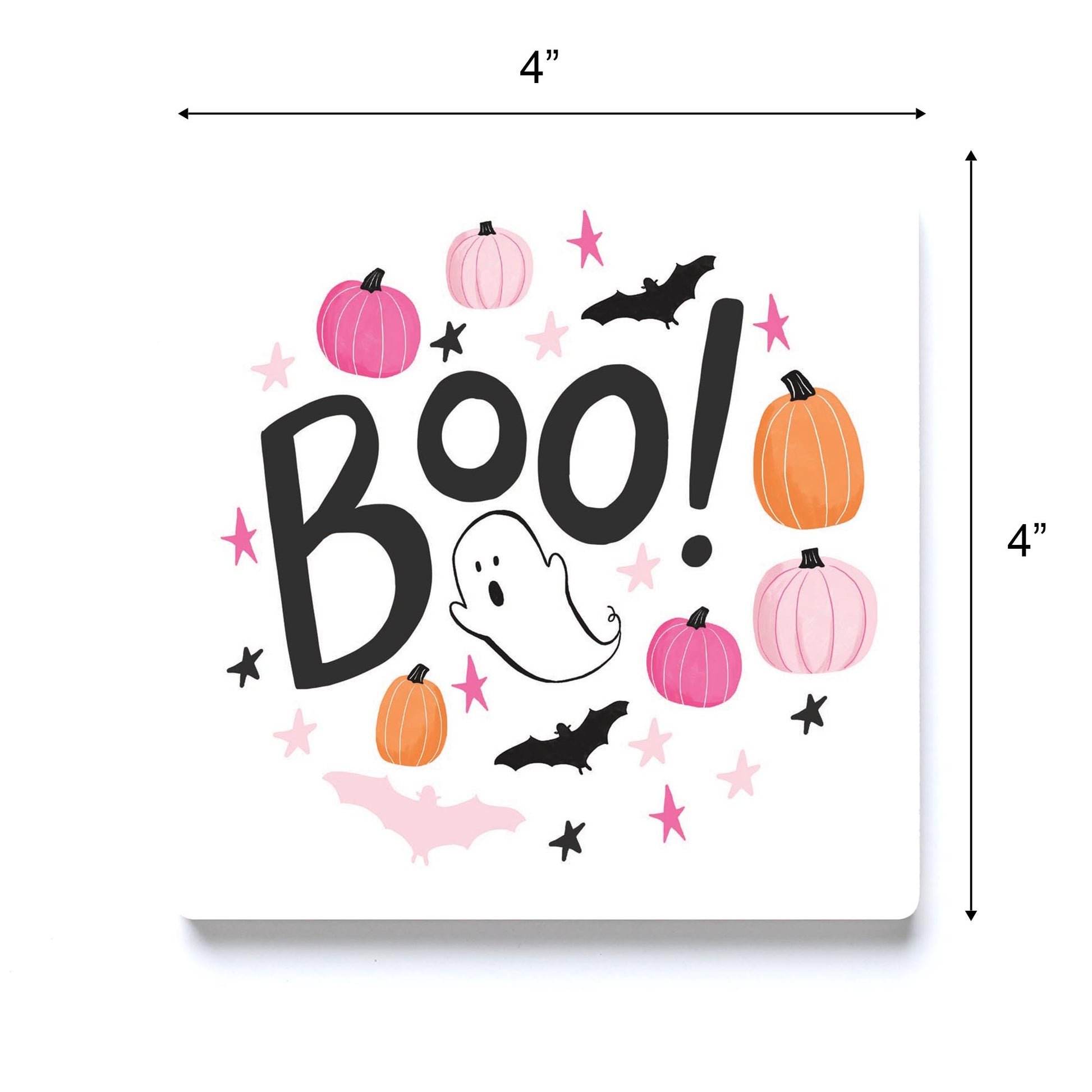 Ceramic Square Coaster-Happy Ghost Boo -3