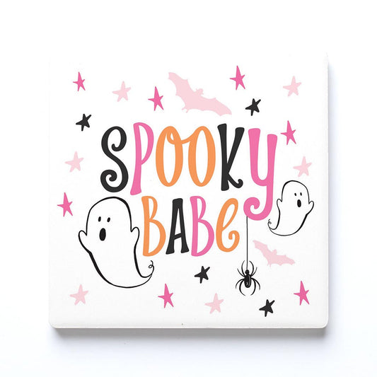 Ceramic Square Coaster-Happy Ghost Spooky Babe -0