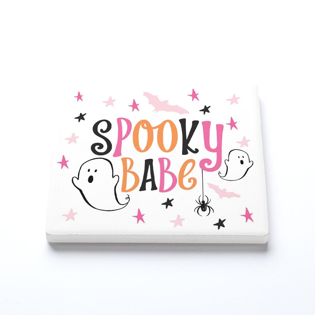 Ceramic Square Coaster-Happy Ghost Spooky Babe -1