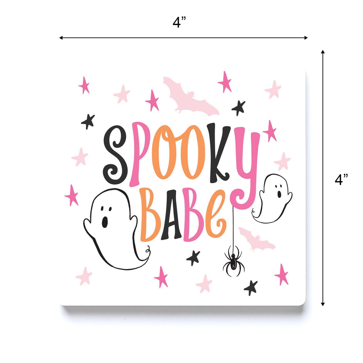 Ceramic Square Coaster-Happy Ghost Spooky Babe -3