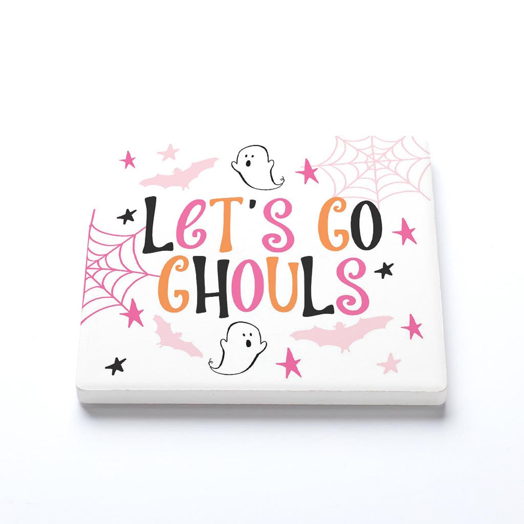 Ceramic Square Coaster-Happy Ghost Let's Go Ghouls -1