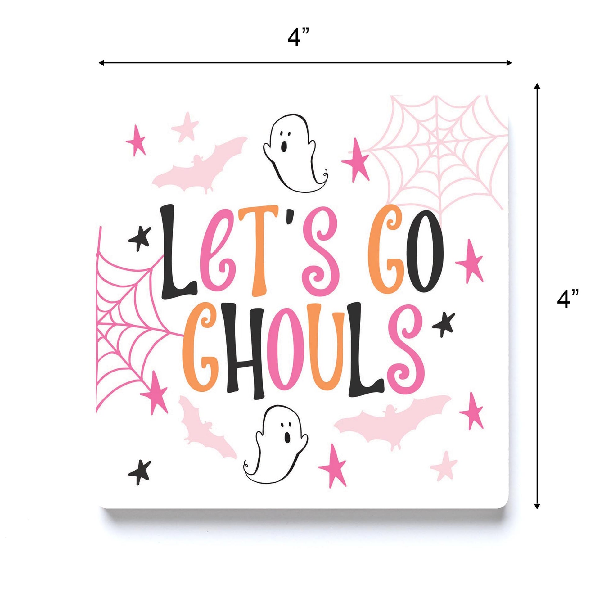 Ceramic Square Coaster-Happy Ghost Let's Go Ghouls -3