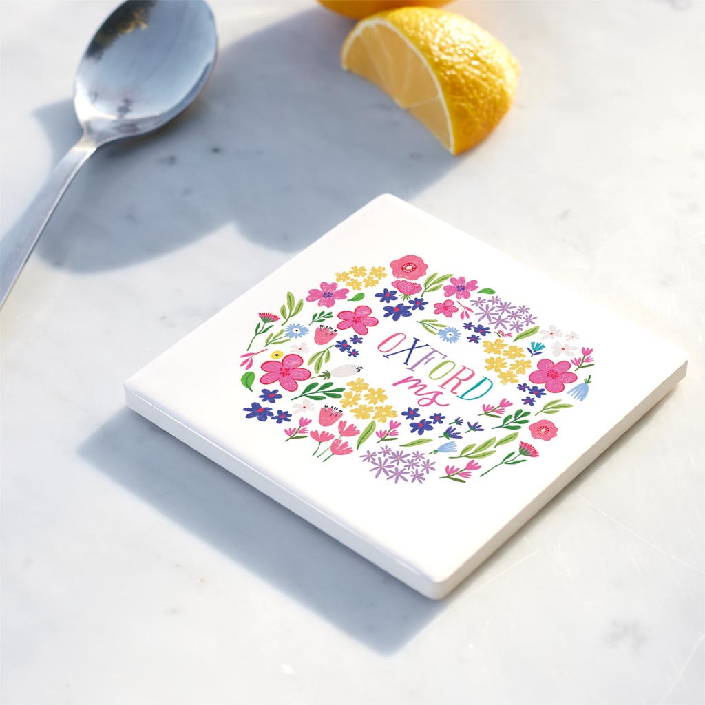 Ceramic Square Coaster-Flower Confetti City & State -3