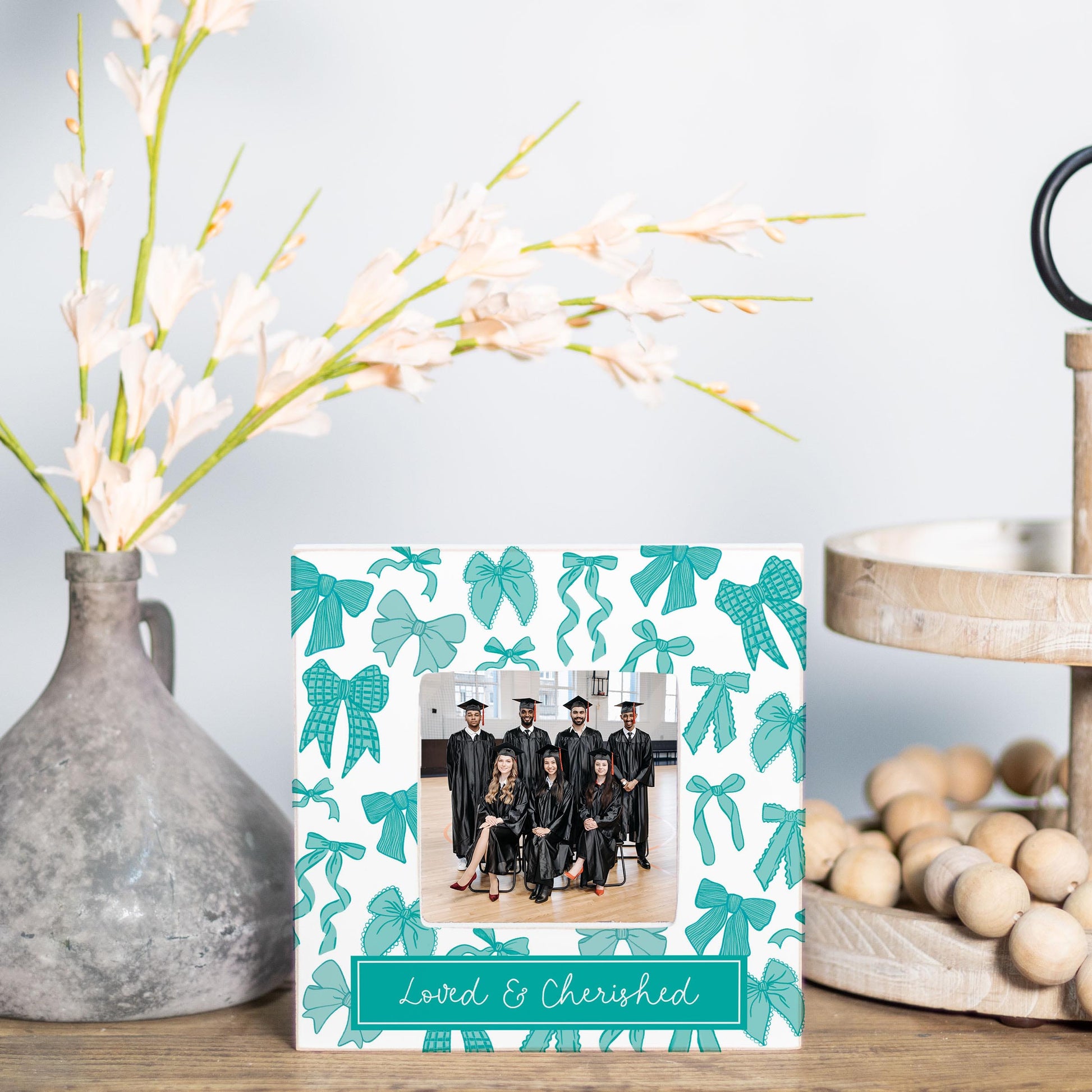 Simply Square Frame-Blue Bows Loved & Cherished -1