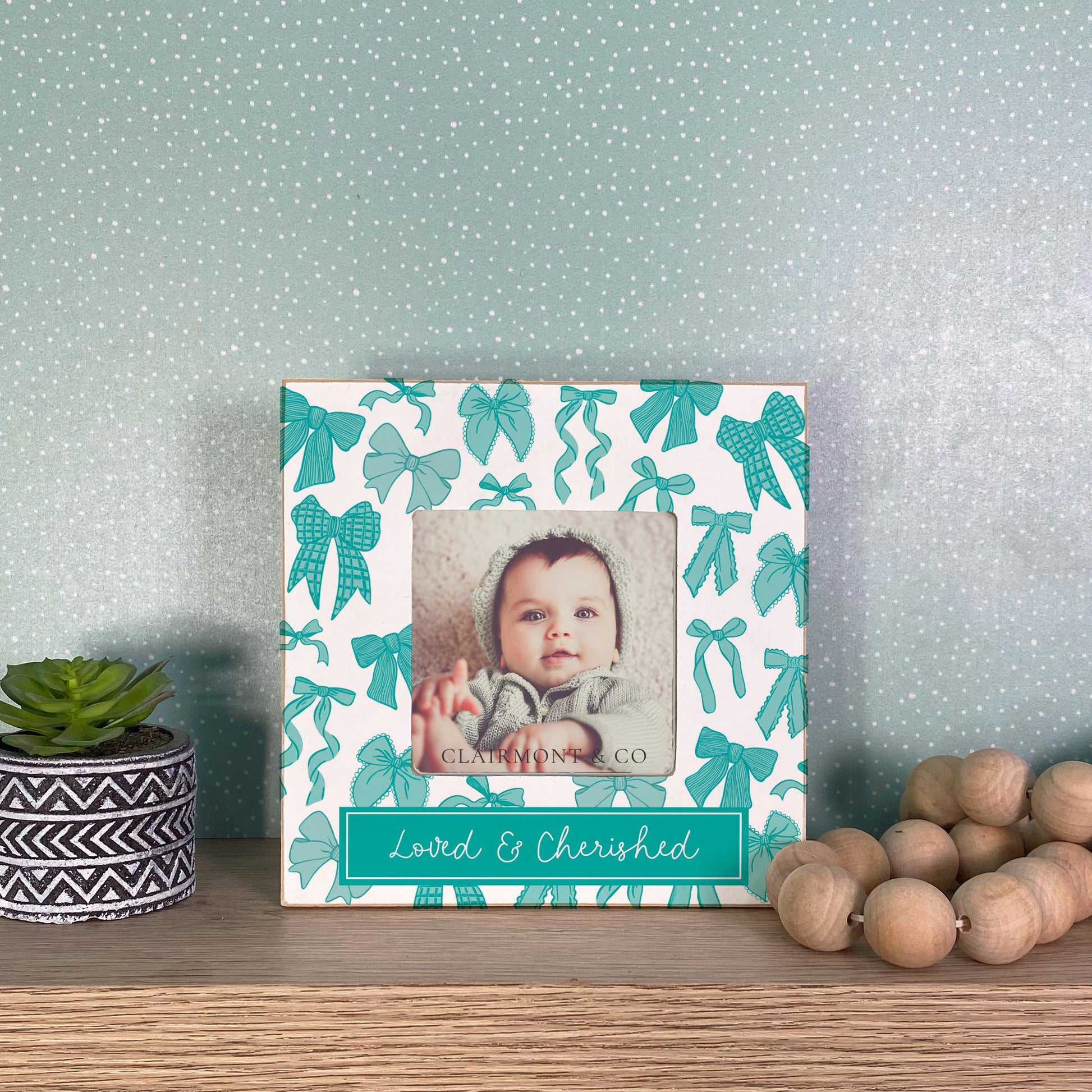 Simply Square Frame-Blue Bows Loved & Cherished -2